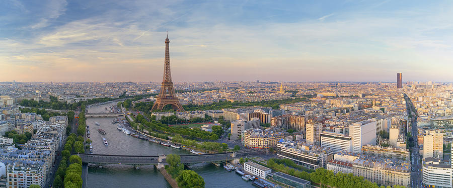 Aerial view of Paris with Eiffel tower during sunset Photograph by Pawel.gaul
