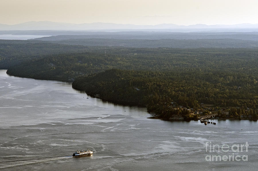 Aerial view of passenger ferry boat going to Southworth Puget So Photograph by Jim Corwin