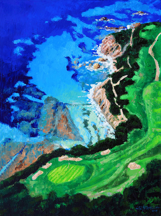 Aerial View of Pebble Beach Painting by John Lautermilch
