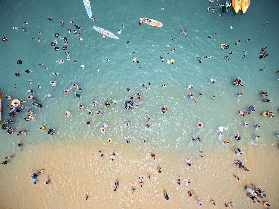Aerial view of people at the beach Photograph by Orbon Alija