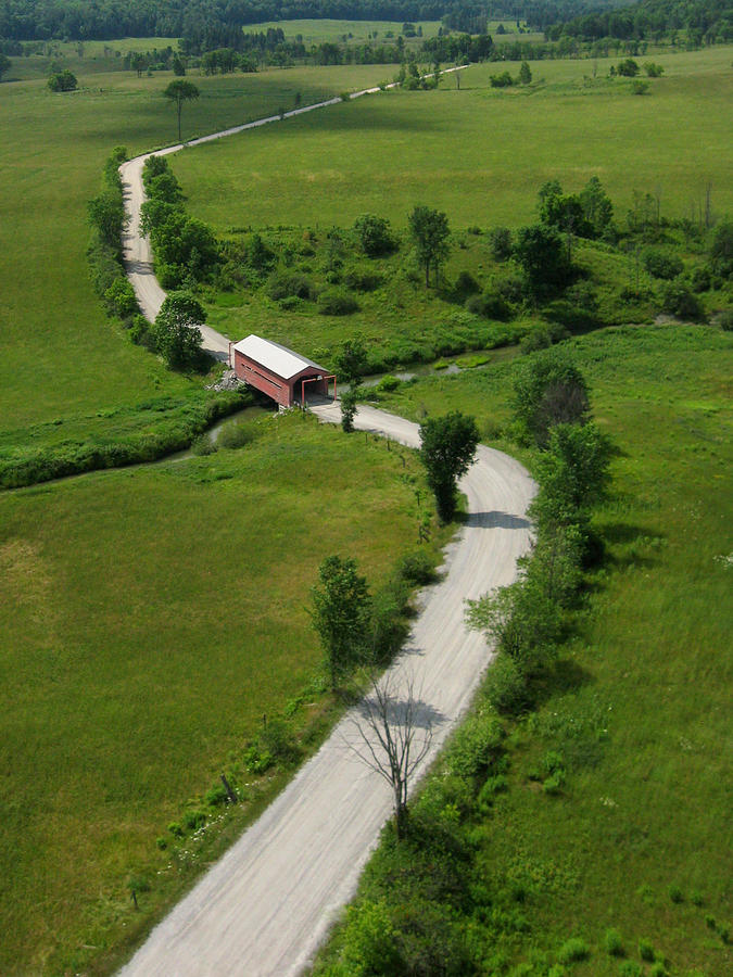 Aerial View of Red Covered Bridge  Photograph by Rob Huntley