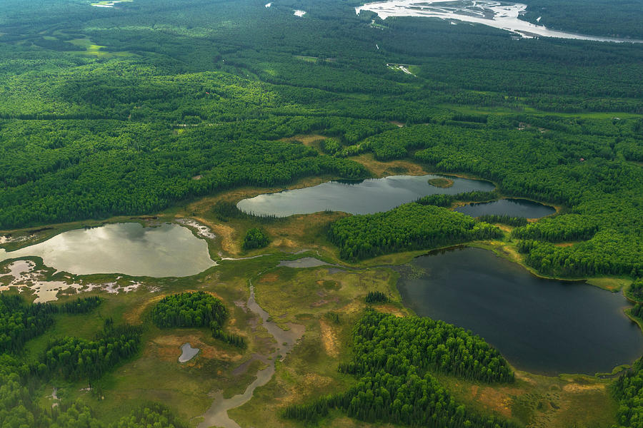 Nature Photograph - Aerial View Of Remote Lakes by Sarah Ann Loreth