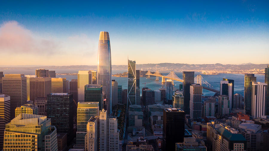 Aerial View of San Francisco Skyline at Sunset Photograph by Heyengel