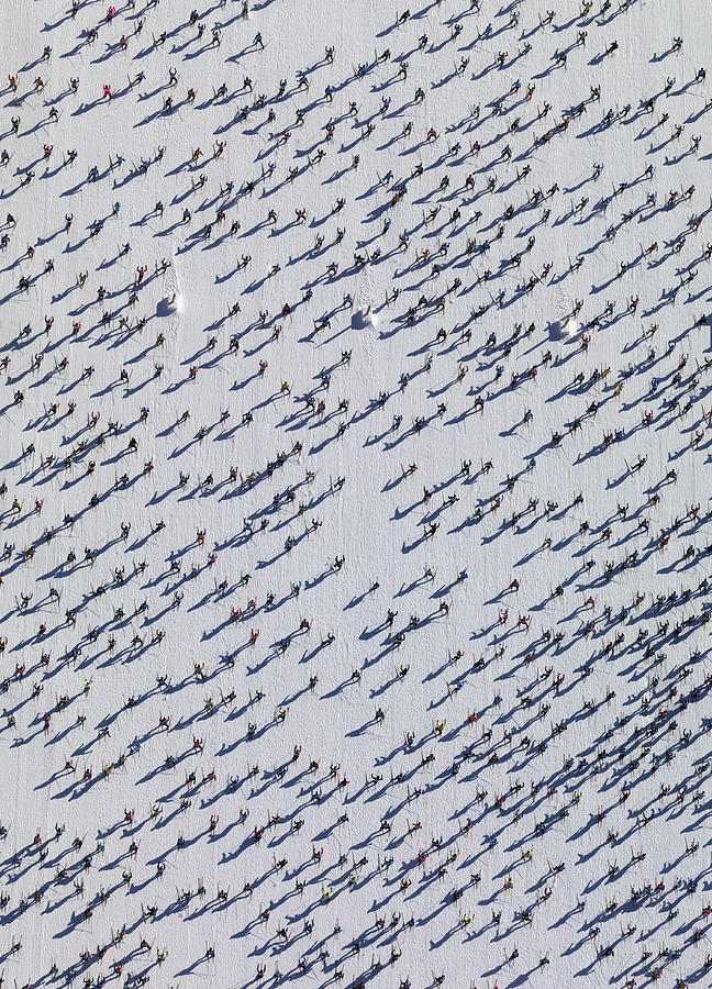 Aerial view of skiers on snow covered field Photograph by Stephan Zirwes