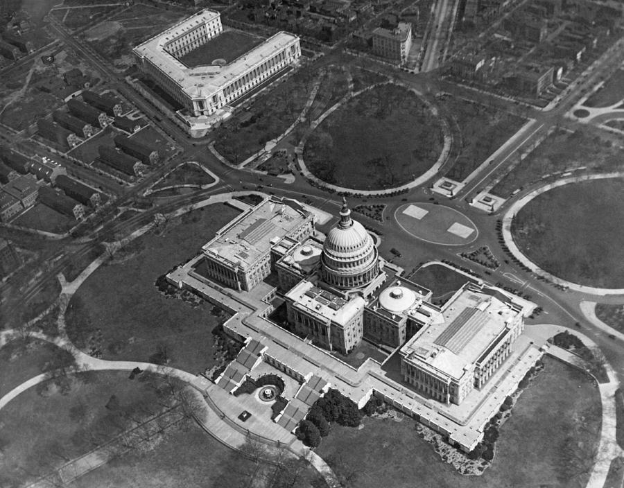 Capitol Building Photograph - Aerial View Of U.S. Capitol by Underwood Archives