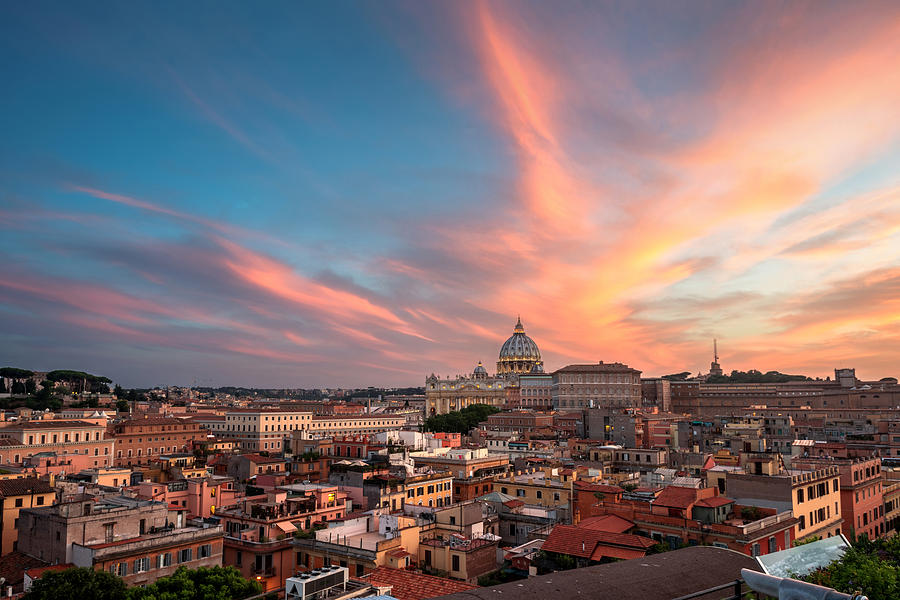 Aerial view of Vatican City at sunset Photograph by Nico De Pasquale Photography