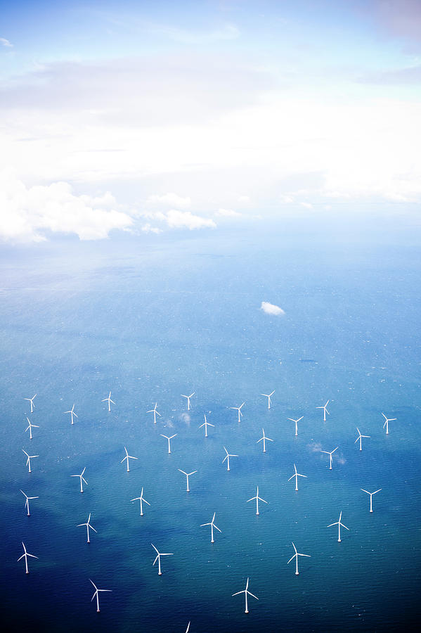 Aerial View Of Wind Turbines In Sea Photograph by Johner Images