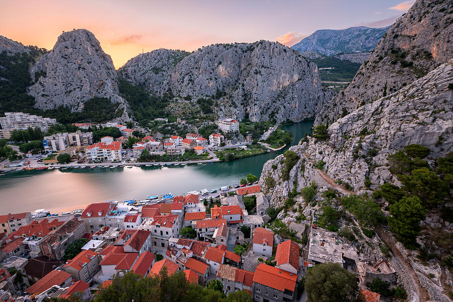 Architecture Photograph - Aerial View on Omis Old Town and Cetina River Gorge Dalmatia by Andrey Omelyanchuk
