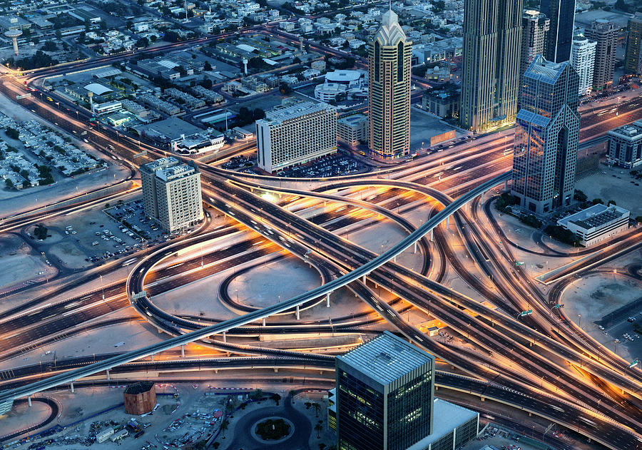 Aerial View On Sheikh Zayed Road, Dubai Photograph by Pidjoe