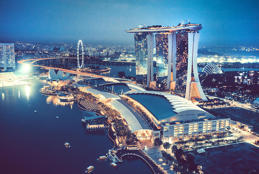 Aerial View Over Singapore  with Marina Bay Sands Hotel, Singapore Photograph by Nikada