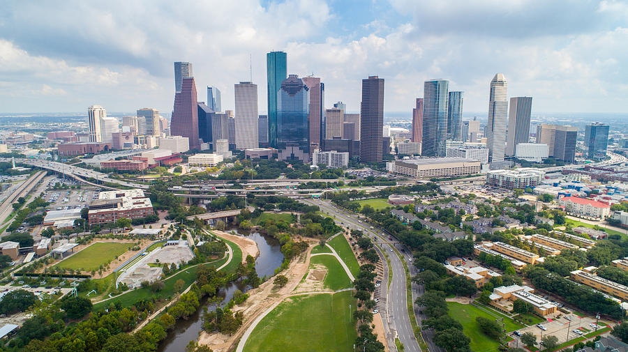 Aerial view taking by drone of downtown Houston, Texas Photograph by Duy Do