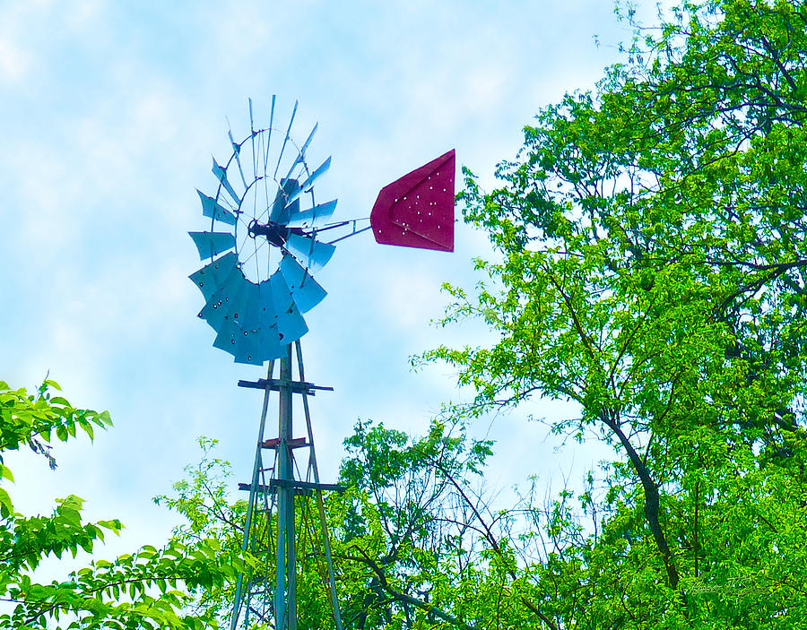 Aermotor Windmill With Red Tail Photograph by Robert J Sadler