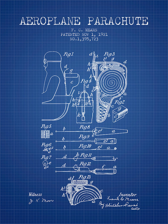 Aeroplane Parachute Patent From 1921 - Blueprint Digital Art