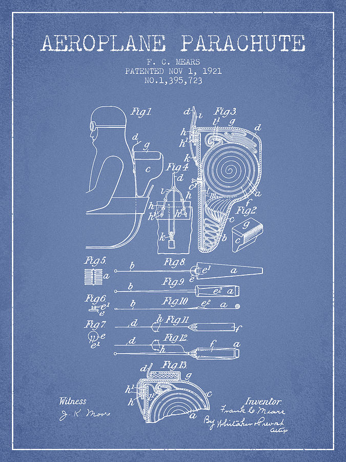 Vintage Digital Art - Aeroplane Parachute patent from 1921 - Light Blue by Aged Pixel