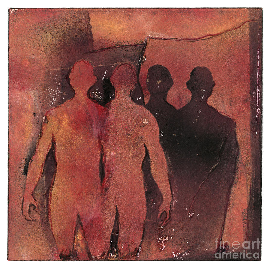 Affinity - Monotype - Figures - Friendship - Twins - Family - Etching - Fine Art Print - Stock Image Painting