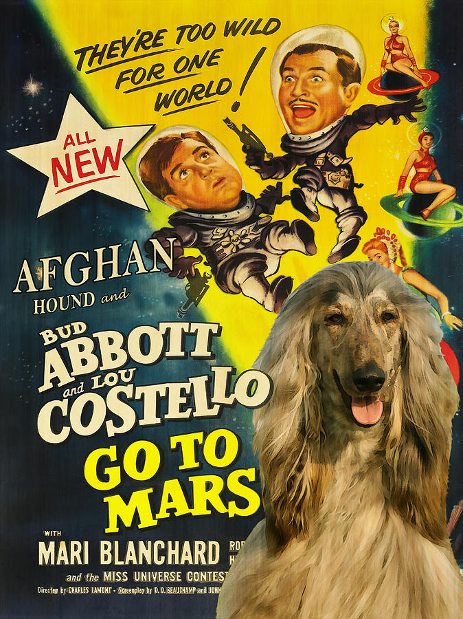 Afghan Hound Art- Abbott and Costello Go to Mars Movie Poster Painting by Sandra Sij