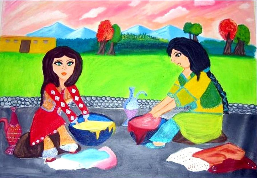 Tree Painting - Afghan mom and Daughter by Homayra A Elsayed