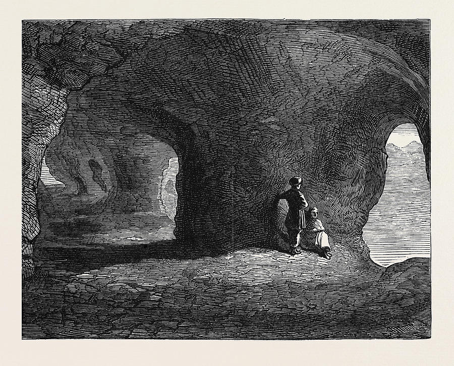 Afghanistan Caves At The Pheel Khana Tope 1879 Drawing by English ...