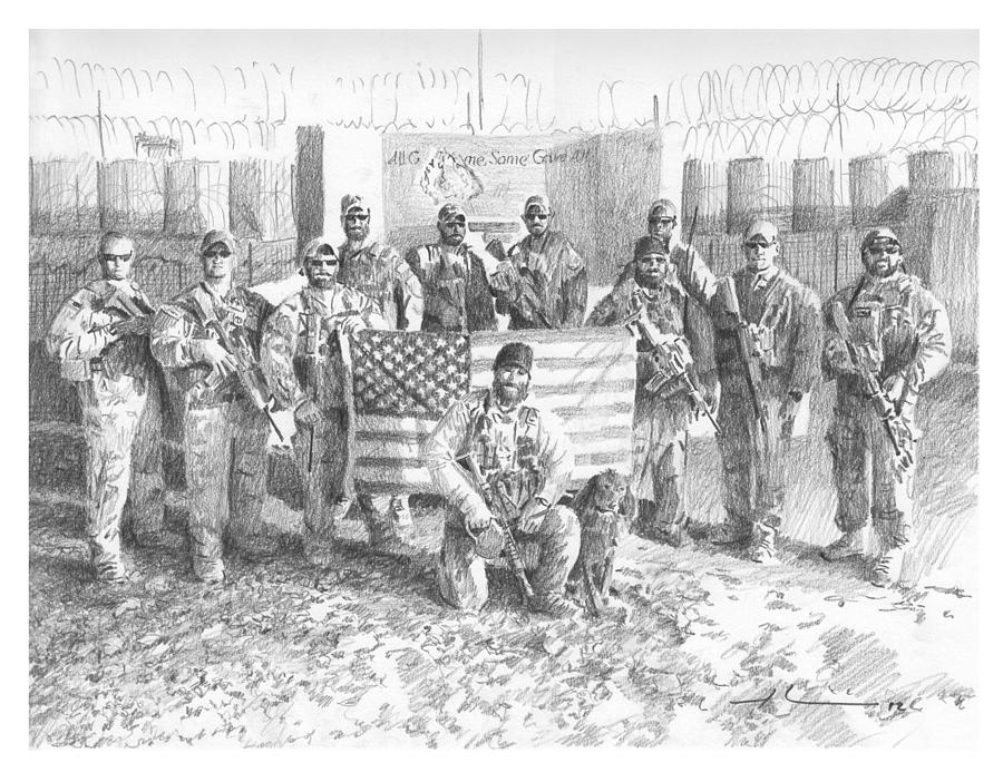 Afghanistan Military Team Pencil Portrait Drawing by Mike Theuer