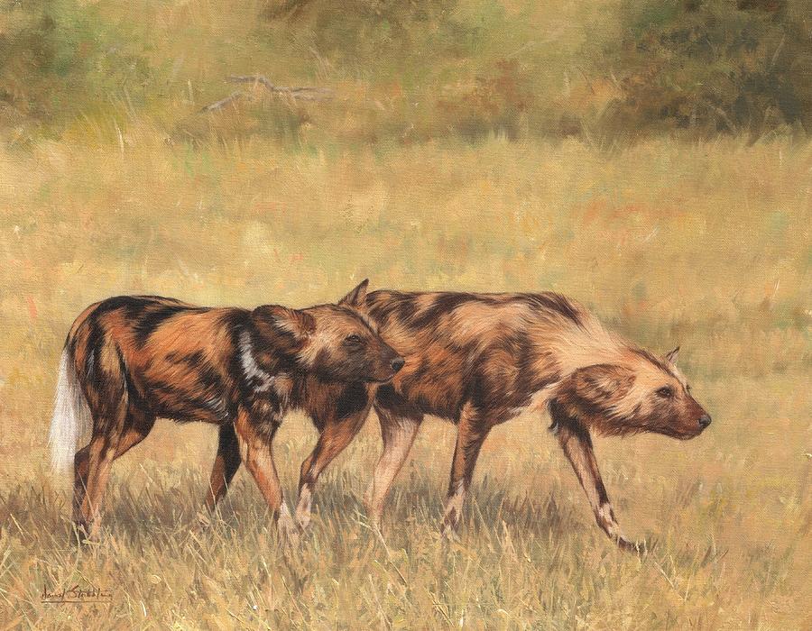 Africa Wild Dogs Painting by David Stribbling