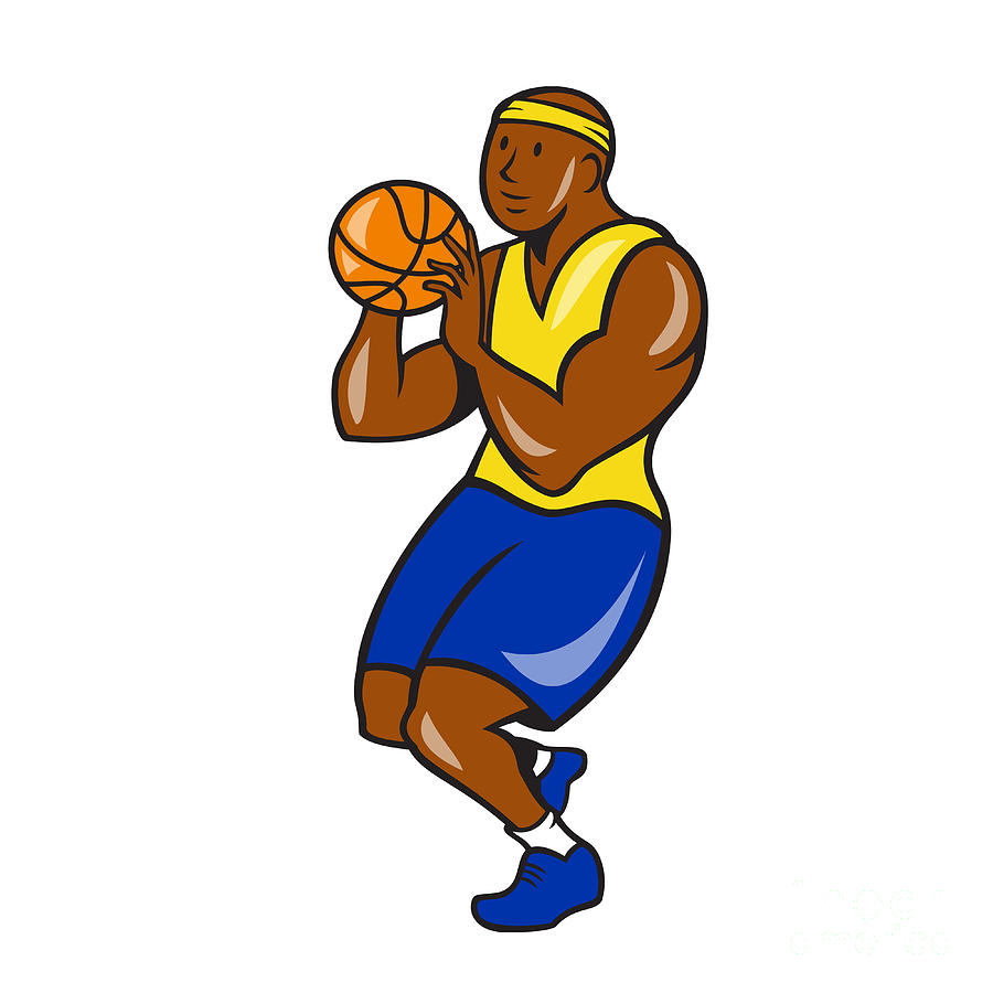 African-american Basketball Player Shoot Ball Cartoon Digital Art by ...