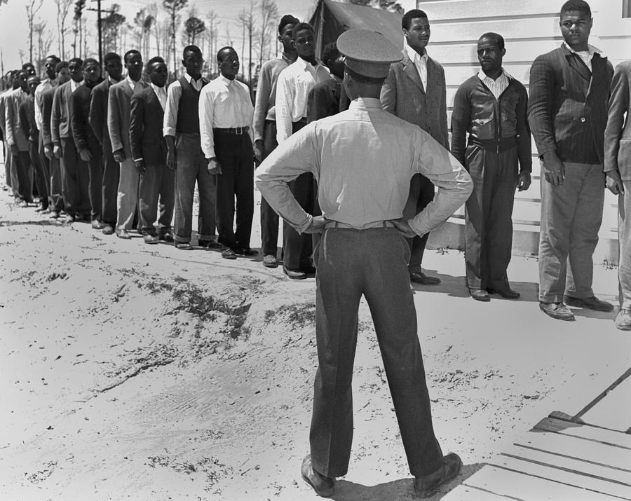 African American Marine Recruits Line Photograph by Everett