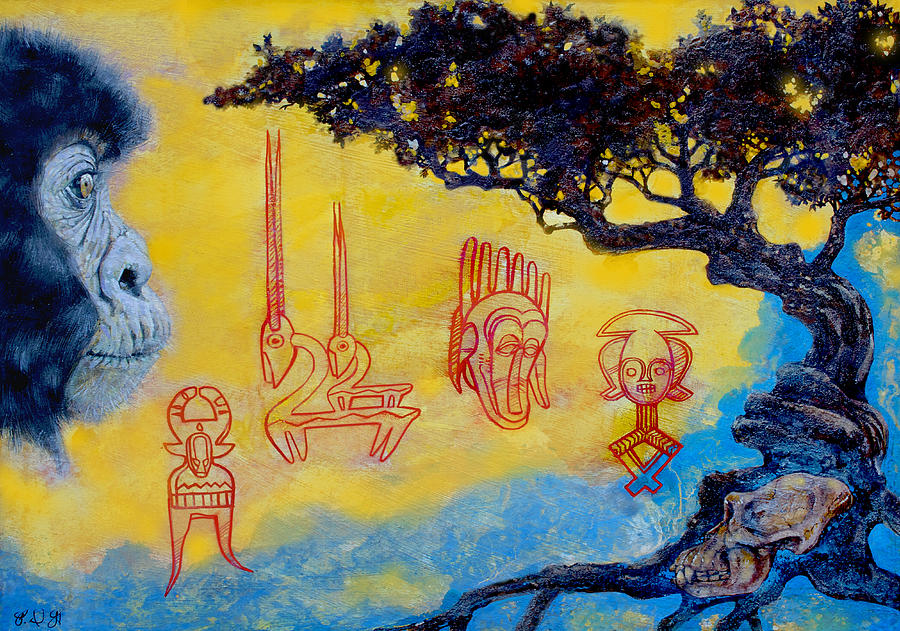 Prehistoric Painting - African dream by Derrick Higgins