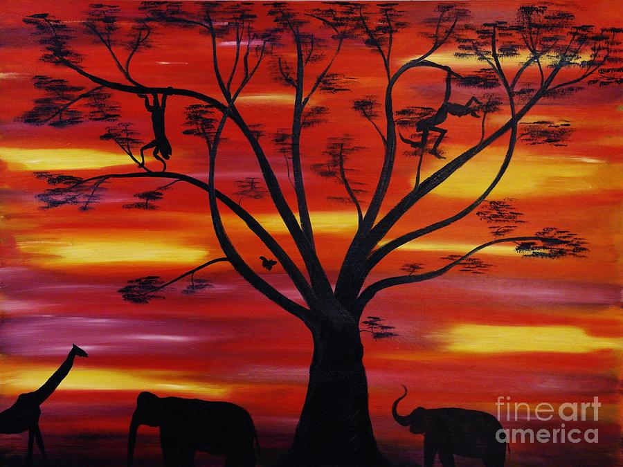 African Fire Sky Painting by Wayne Cantrell
