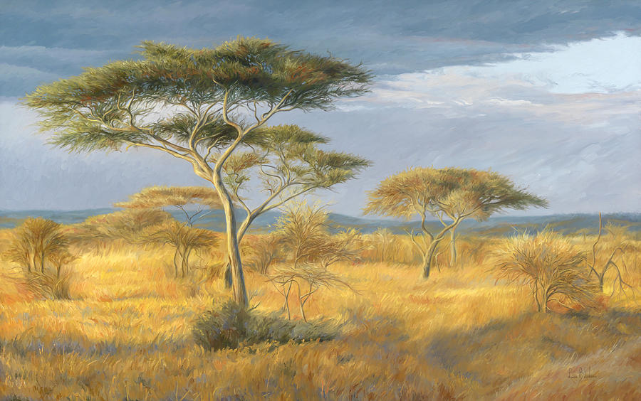 Sunset Painting - African Landscape by Lucie Bilodeau