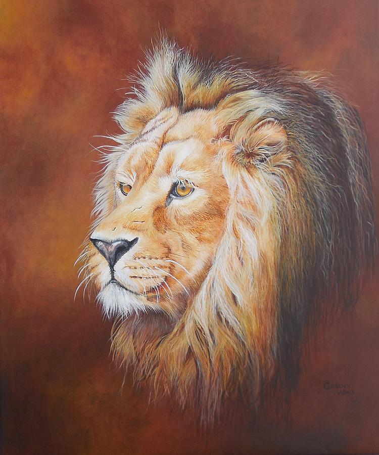 Lion Painting - African Lion Portrait by Golanv  Waya
