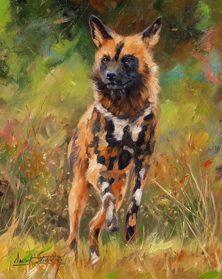 African Painted Wild Dog  Painting by David Stribbling