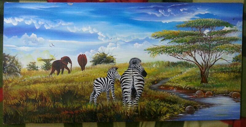 Landscape Painting - African savannah by Gerald Ihiga