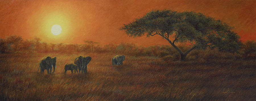 African Sunset Painting by Lucie Bilodeau
