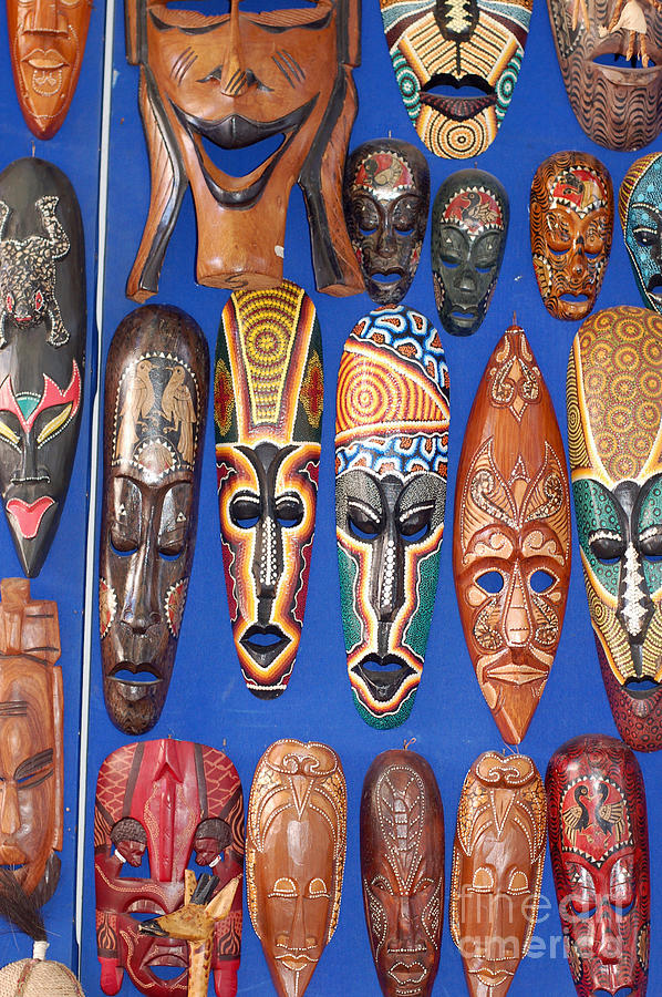City Digital Art - African Tribal Masks in Sidi Bou Said by Eva Kaufman