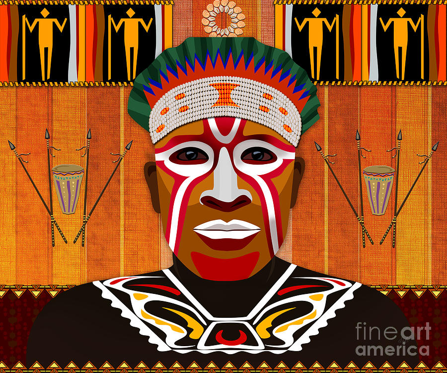 Drum Digital Art - African Tribesman 3 by Peter Awax