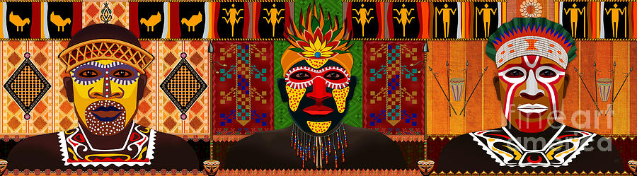 Drum Digital Art - African Tribesmen by Peter Awax