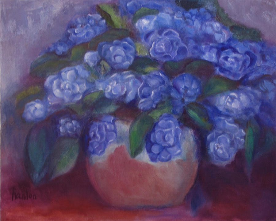 Oil Painting - African Violets by Susan Hanlon Oil Painting - African Violets by Susan Hanlon