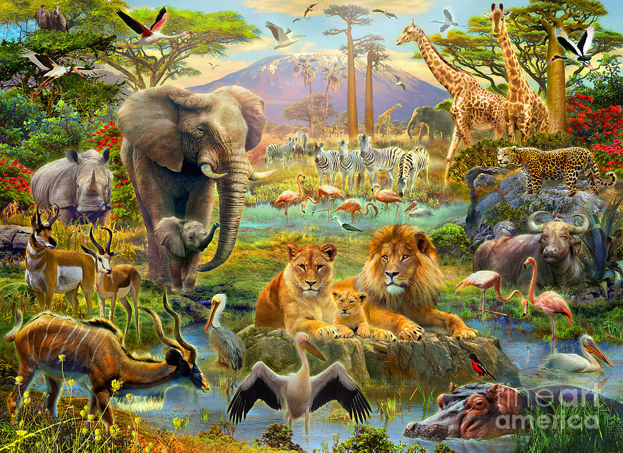 African Watering Hole Digital Art by MGL Meiklejohn Graphics Licensing