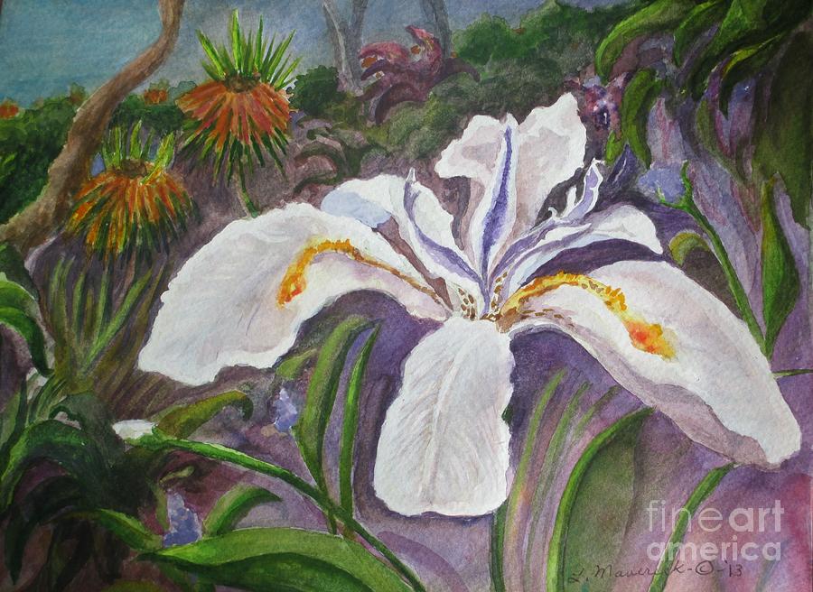 African White Iris Painting by Lynn Maverick Denzer