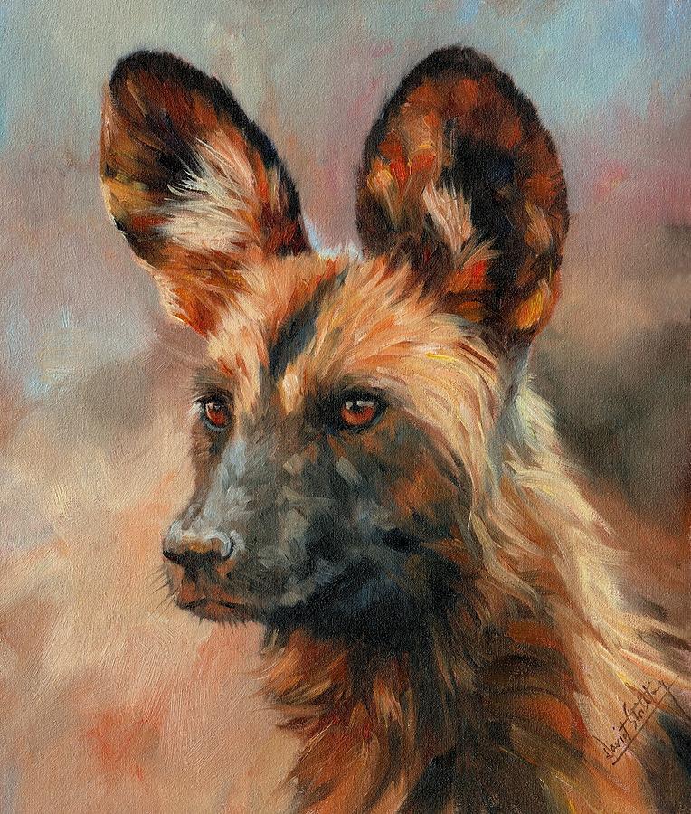 African Wild Dog Painting by David Stribbling