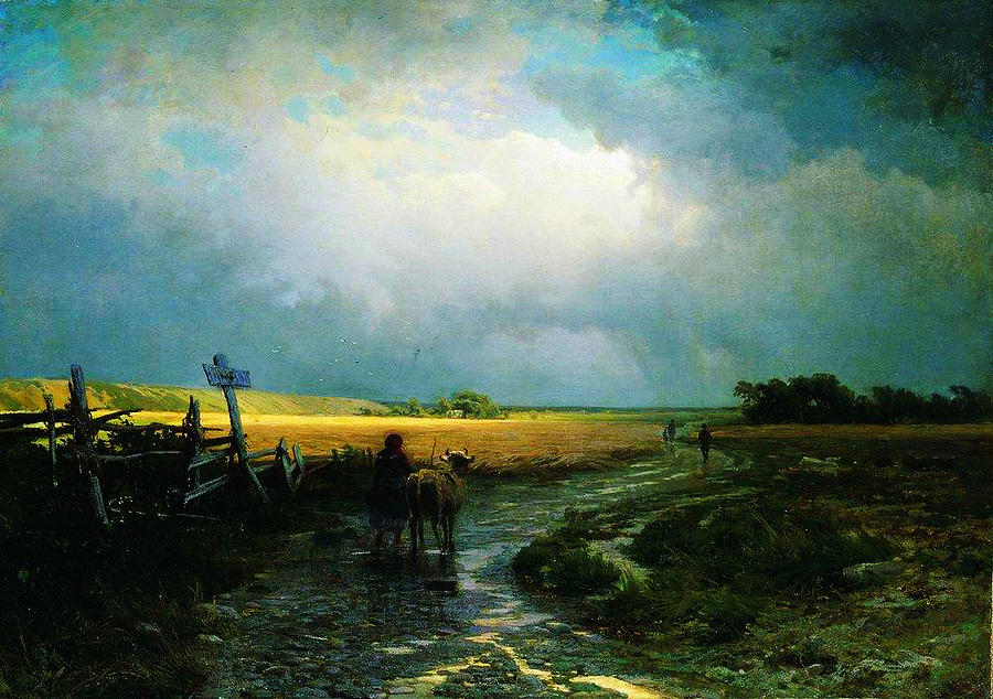 After a rain country road 1869 Painting by MotionAge Designs