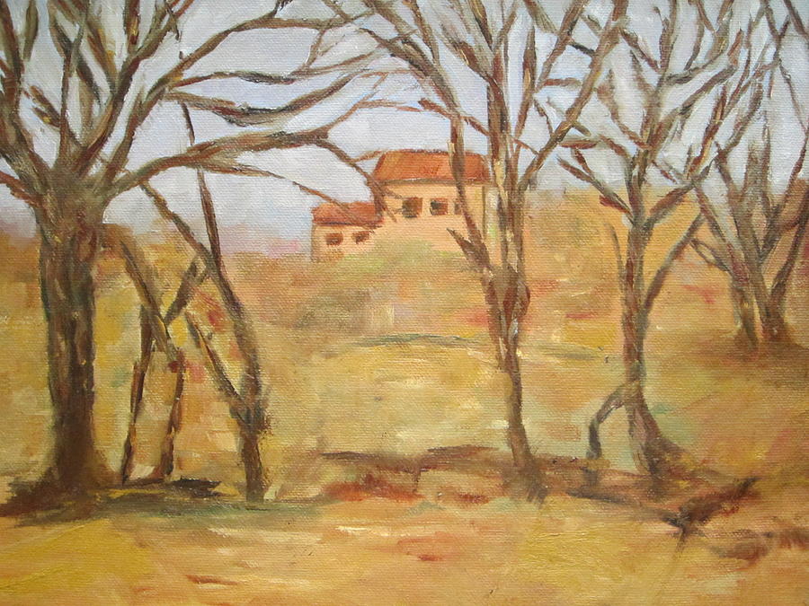 Tree Painting - After Cezanne House Behind Trees on the way to Tholonet by Patricia Cleasby