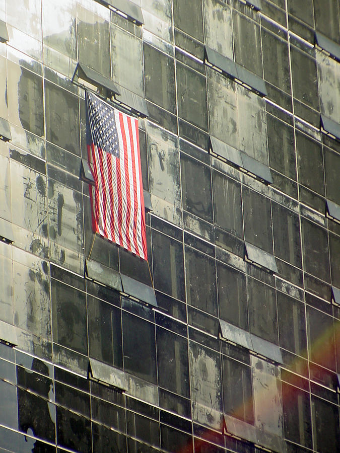 After Sep. 11 flag on Millennium hotel Photograph by Mieczyslaw Rudek