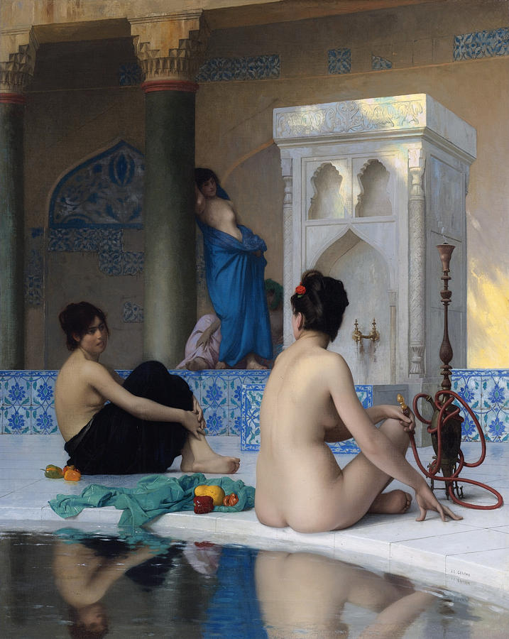 Nude Painting - After the bath by Jean-Leon Gerome