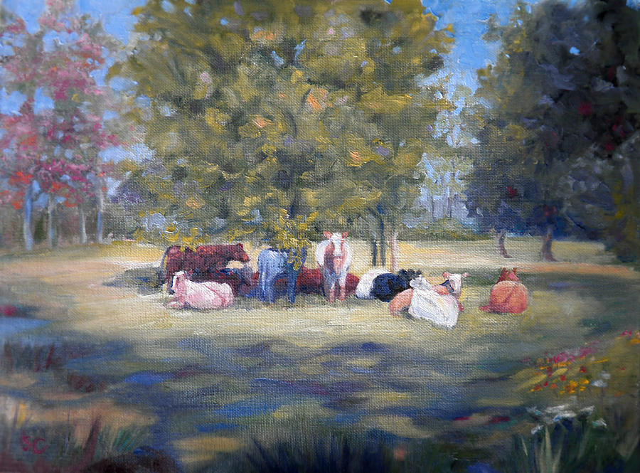 Cow Painting - After the Milking by Sharon Casavant