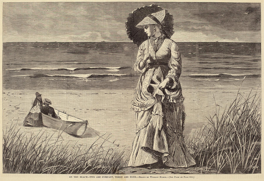 Winslow Homer Drawing - After Winslow Homer, On The Beach - Two Are Company by Quint Lox