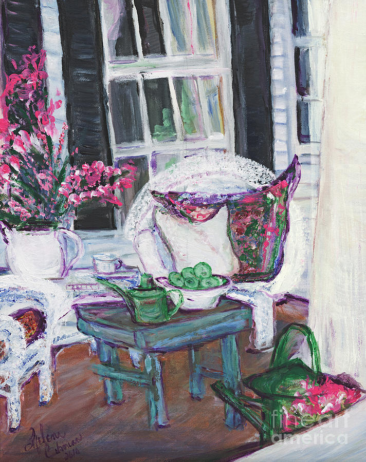Afternoon At Emmalines Front Porch Painting by Helena Bebirian