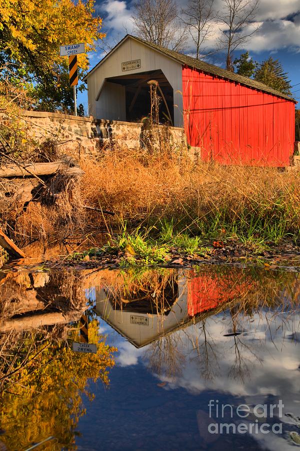 Afternoon Covered Bridge Reflections Photograph by Adam Jewell