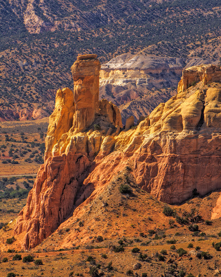 Afternoon  Light on Chimney Rock at Ghost Ranch Photograph by Alan Vance Ley