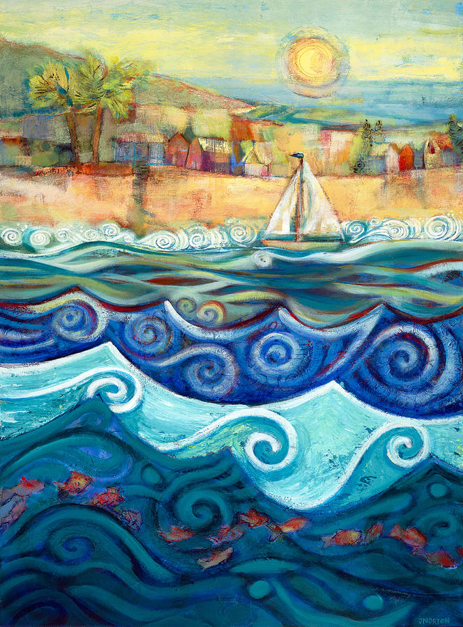 Wave Pattern Painting - Afternoon Sail by Jen Norton